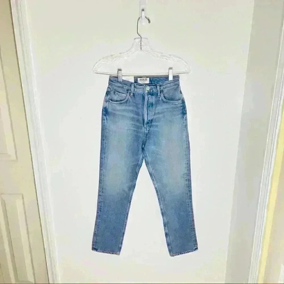 NEW Agolde Remy High Rise Straight Jeans in Collision Wash Preppy Premium Denim - Picture 2 of 9